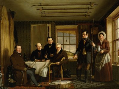 Omówienie połowów łososia w szkockiej rezydencji rybackiej, ok. 1840 (olej na płótnie) autorstwa William Shiels