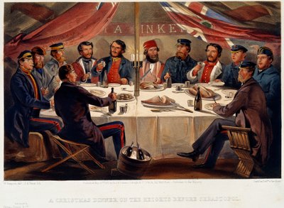 Świąteczny obiad na wzgórzach przed Sewastopolem, 1855 r. autorstwa William Crimea Simpson