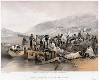 Zaokrętowanie chorych w Bałakławie, 1855 r. autorstwa William Crimea Simpson