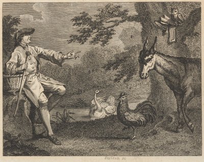Sowa, łabędź, kogut, pająk, osioł i rolnik autorstwa William Skelton