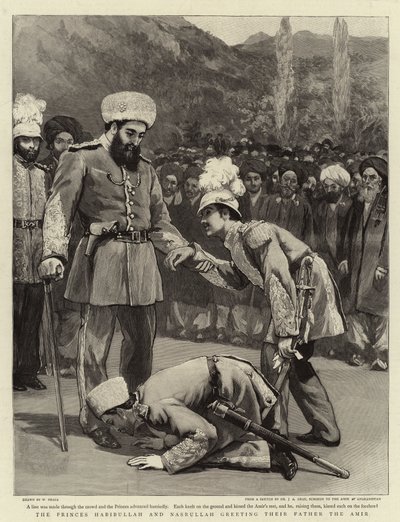 Książęta Habibullah i Nasrullah witają swojego Ojca Amir autorstwa William Small