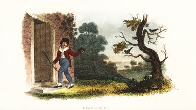 William Smellie jako chłopiec zabierał w eksperymencie gniazdo młodych wróbli od rodziców autorstwa William Smellie