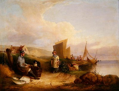 Scena wybrzeża z rybakami (olej na płótnie) autorstwa William Snr. Shayer