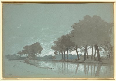 Rysunek, scena nad kanałem w pobliżu Brugii, Belgia, 1875-80 autorstwa William Stanley Haseltine