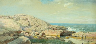 Wybrzeże Maine o zachodzie słońca (media mieszane na papierze) autorstwa William Stanley Haseltine