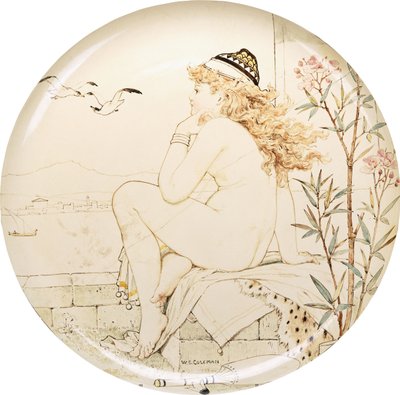 Ładowarka Minton Art Pottery Studio, namalowana aktem wpatrującym się w morze, XIX wiek autorstwa William Stephen Coleman