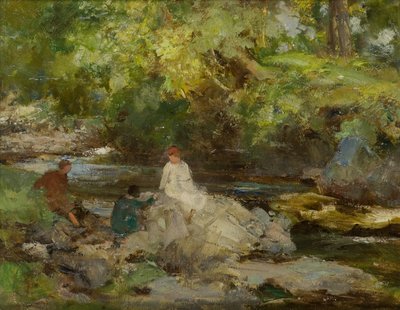 Trzy postacie nad rzeką (olej na płótnie) autorstwa William Stewart MacGeorge