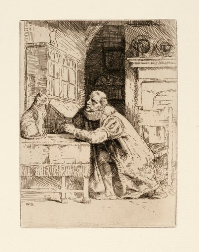 Montaigne i kot. Ilustracja autorstwa Izaaka Waltona i Charlesa Cottona z The Compleat Agler autorstwa William Strang