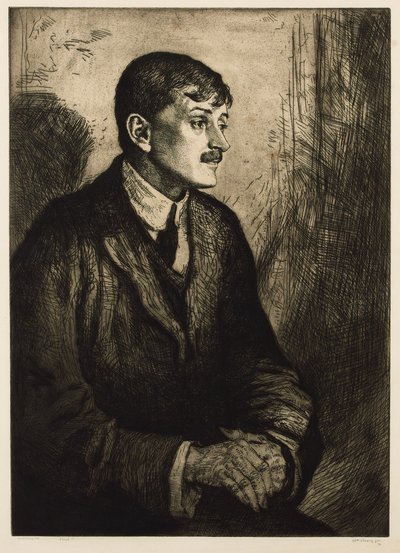 Portret poety Johna Masefielda 1878-1967. autorstwa William Strang