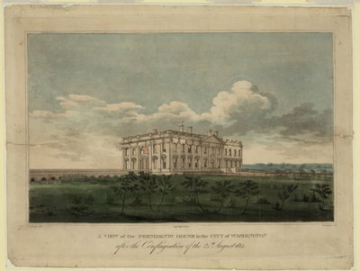 Widok Białego Domu w mieście Waszyngton po pożarze z 24 sierpnia 1814 r., 1 autorstwa William Strickland