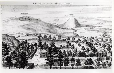 Widok z wieży Avebury na Silbury Hill, ilustracja z „Stonehenge: świątynia przywrócona brytyjskim druidom” autorstwa Williama Stukeleya, 1740 autorstwa William Stukeley