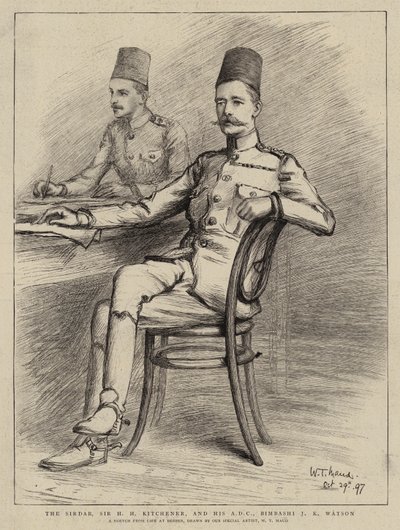 Sirdar, Sir H H Kitchener i jego ADC, Bimbashi J K Watson (lito) autorstwa William T. Maud
