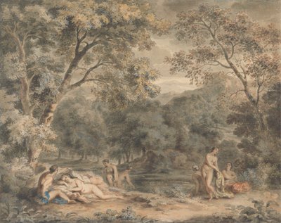 Ninfas tomando banho em um Gladepolish arborizado autorstwa William Taverner