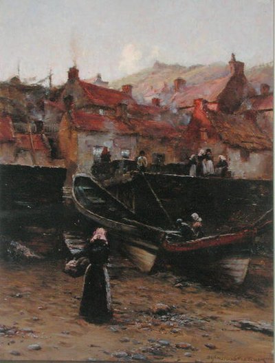 Nabrzeże w Staithes, Yorkshire (olej na płótnie) autorstwa William Teulon Blandford Fletcher
