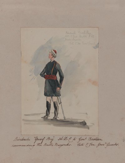 Bimbashi „Yusuf Bey” ADC do Genl. Beatson dowodzący Bashi Bazouks. Późny C. Fox. Grenr Guards” (akwarela) autorstwa William Thomas Markham