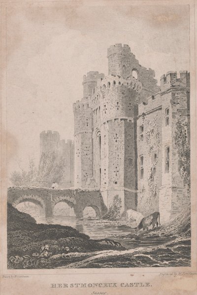 Zamek Herstmonceux, Sussex autorstwa William Tombleson