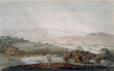 Zasiew rolnika, dolina rzeki i pagórki za nim autorstwa Joseph Mallord William Turner