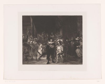 Straż nocna Oficerowie i inni bandyci Dystryktu II w Amsterdamie dowodzeni przez kapitana Fransa Bannincka Cocqa i porucznika Willema van Ruytenburcha, znani jako „Straż nocna” autorstwa William Unger