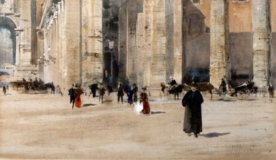 Kolumnada Berniniego, Rzym (akwarela z akwarelą i gumą arabską) autorstwa William Walcot