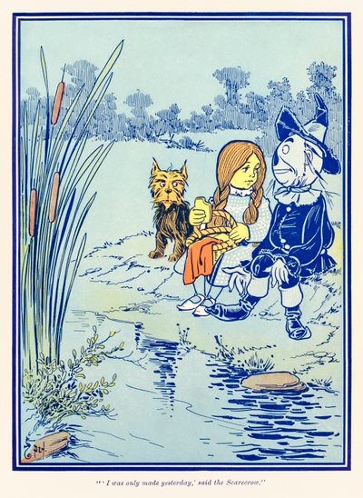 ??Zrobiono mnie dopiero wczoraj,? powiedział strach na wróble.? z filmu ?Wspaniały Czarnoksiężnik z Krainy Oz? autorstwa L. Franka Bauma autorstwa William Wallace Denslow