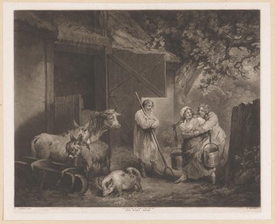 Dojarka i dwóch parobków w stajni The Barn Door (tytuł na obiekcie) autorstwa William Ward