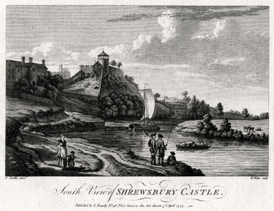 Widok południowy na zamek Shrewsbury, Shropshire, 1777 autorstwa William Watts