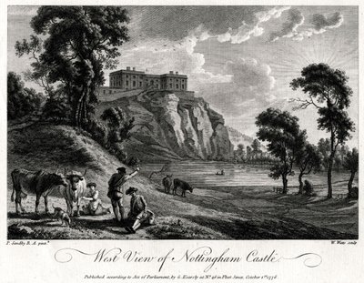 Zachodni widok na zamek Nottingham, Nottinghamshire, 1776 autorstwa William Watts