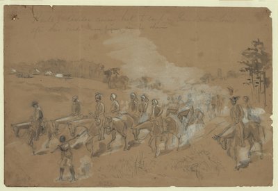 Kawaleria Kautza wraca do obozu w liniach Gen Butlers po ich najeździe Streszczenie/średnie autorstwa William Waud