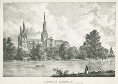 Katedra w Lichfield - widok na południe: litografia, nd [1781-1850] autorstwa William Westall