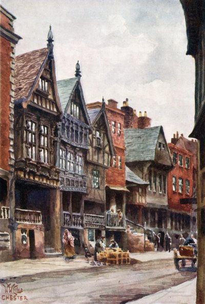 Chester, Pałac Biskupa Lloyda i Watergate Street (kolor lito) autorstwa William Wiehe Collins