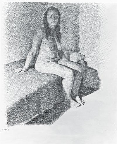 Akt w pozycji siedzącej, c.1968-74 (ołówek na papierze) autorstwa William Wilkins