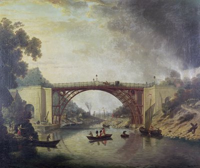 Żeliwny most w pobliżu Coalbrookdale, ok. 1780 autorstwa William Williams