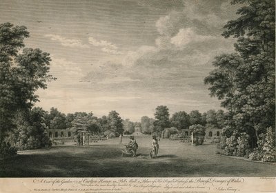 Widok na ogród w Carlton House w Pall Mall, pałac Jej Królewskiej Wysokości Księżnej Wdowy Walii autorstwa William Woollett