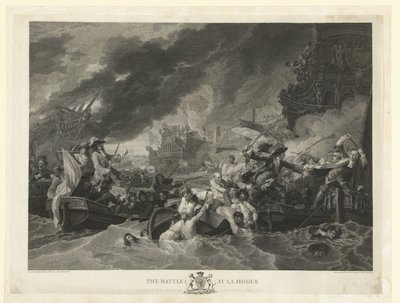 Bitwa morska przylądka La Hogue, 1692 Bitwa pod La Hogue (tytuł na obiekcie) autorstwa William Woollett