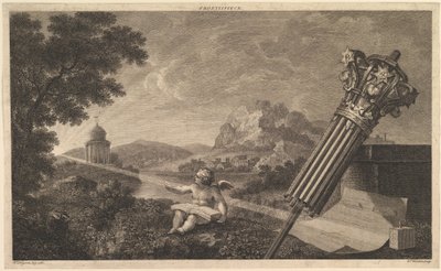 Frontyspis do perspektywy architektury Joshua Kirbys 1761, lipiec 1760. autorstwa William Woollett