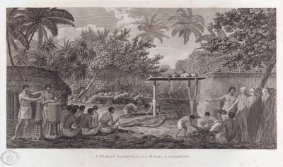 Ofiary z ludzi na Tahiti na południowym Pacyfiku, ok. 1773 r. autorstwa William Woollett