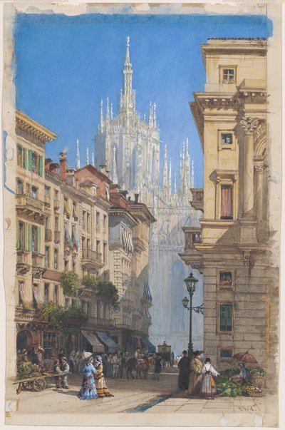 Duomo w Mediolanie z bocznej ulicy autorstwa William Wyld