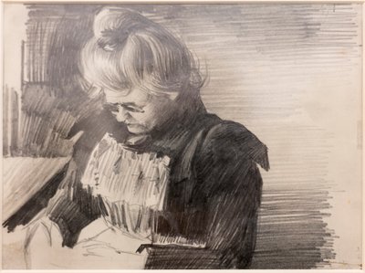 Kobieta szyjąca (Femme cousant) (ołówek na papierze) autorstwa William van Strydonck
