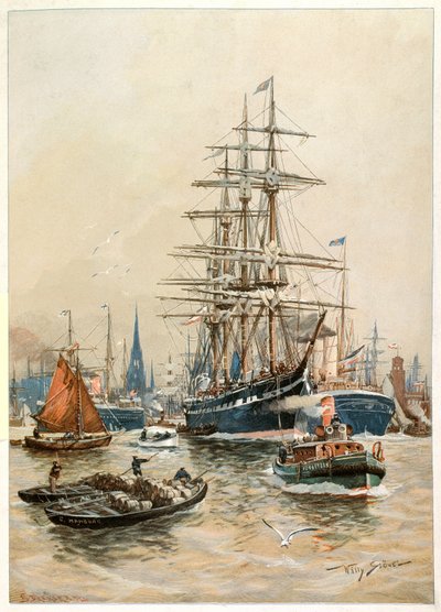 Port w Hamburgu, XX wiek (ilustracja) autorstwa Willy Stower