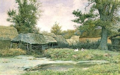 Gospodarstwo ze stawem dla kaczek i kaczkami autorstwa Wilmot R.W.S. Pilsbury