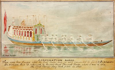 The Corporation Barge (tusz i akwarela na papierze) autorstwa Wilson Hepple