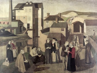 Scena na wiejskiej ulicy z rozmową Mill-Hands autorstwa Winifred Knights