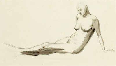 Akt w pozycji siedzącej, ok. 1919 (pióro i ołówek) autorstwa Winifred Knights