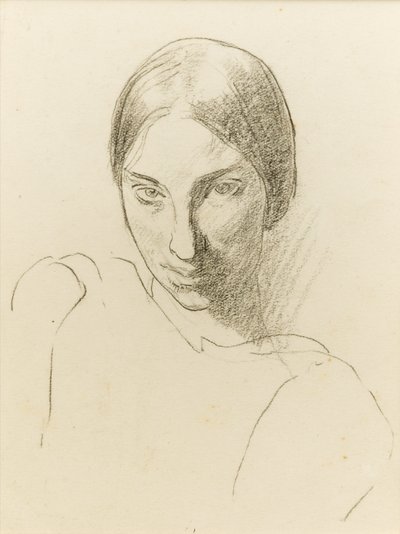 Autoportret, ok. 1923 (czarna kreda na papierze) autorstwa Winifred Knights