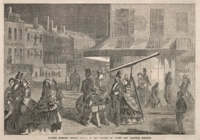 Scena Boston Evening Street, Corner of Court and Brattle Streets, 1857. autorstwa Winslow Homer