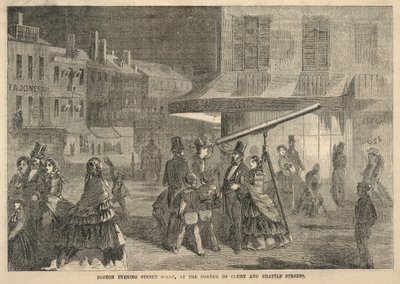 Boston Evening Street Scene, na rogu ulic Court i Brattle, z Ballou