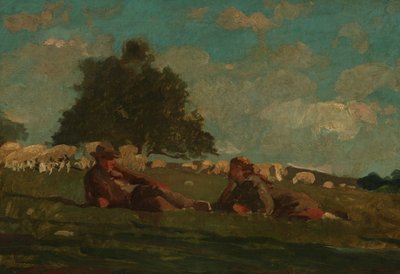 Chłopiec i dziewczynka na polu z owcami autorstwa Winslow Homer