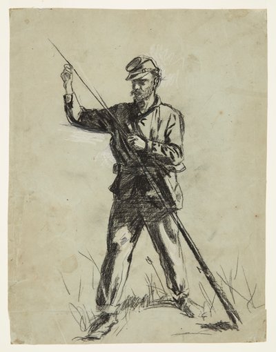 Żołnierz kawalerii ładujący karabin autorstwa Winslow Homer