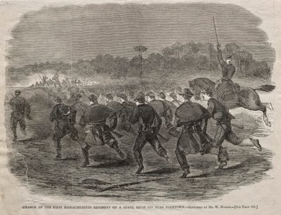 Szarża Pierwszego Pułku Massachusetts na Rebel Rifle Pit niedaleko Yorktown, 1862. autorstwa Winslow Homer