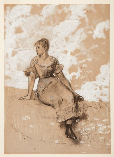 Rysunek, Siedząca dziewczyna; studium do "Ściany ogrodu", 1878 autorstwa Winslow Homer